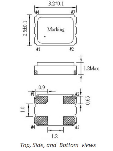 Mechanical Drawing - ECS ECS-3225SMV SMD MultiVolt™ Oscillators